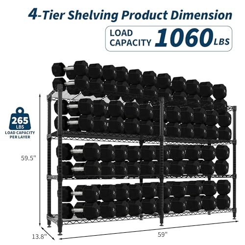 Image of GarveeTech 4-Tier Storage Shelves Metal Shelving Unit 13.8 inch D x 59 inch W x 59.5 inch H, 1060 LBS Heavy Duty Wire Shelving, l-Shaped Storage Rack with Adjustable Shelf for Home, Pantry & Warehouse