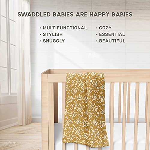 Image of Mini Wander Swaddles for Newborns Muslin Swaddle Blankets - Breathable Soft Receiving Blanket Baby Essentials | 47 x 47 Cotton - Whimsy Floral (Mustard)