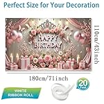 Happy Birthday Party Decorations 71x43 Inch Princess Theme Happy Birthday Background Pink Rose Crown Birthday Banner Girl Party Decorations Photo Photography Props - Image 3