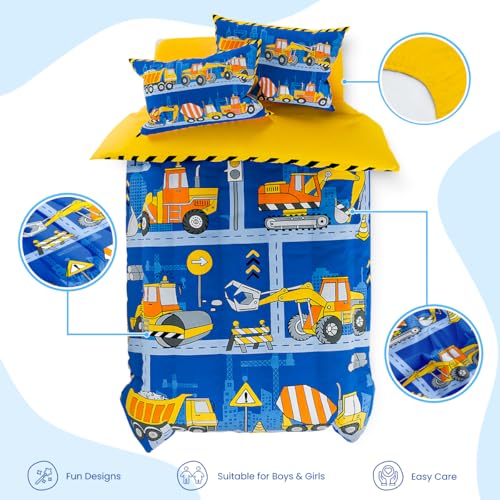 Image of SANDJEST Construction Bedding Sets for Boys, Ultra Soft Microfiber Comforter Bed Set with 3-Pieces, Comforters Sets for Kids Children Boy Bedroom Decor