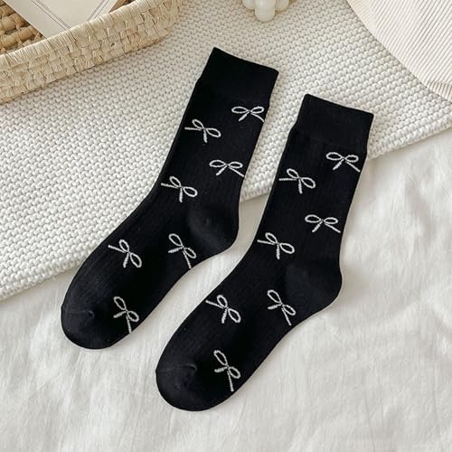 Fashionable Sweet Girl's Bowknot Pattern Ankle Socks Soft Cotton Casual Footwear Ribbed Middle Calf Socks For Daily Wear Scho4