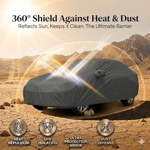 Image of Autofurnish Aero Series Car Cover for HM Ambassador 2014 (100% Waterproof, Triple Stitched, Bottom Elastic,Secure Buckle Strap,Precision-Fit & Breathable Fabric, Car Body Cover) Colour: Grey