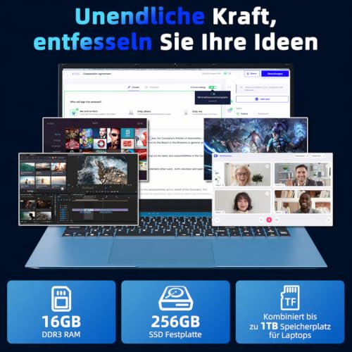 Liuord Laptop 18,5 Zoll 16GB RAM 256GB SSD, AI Unterstützung Notebook Core i3 (bis zu 3,9 GHz), 8000mAh Akku, Win 11, WiFi 6… – Ansicht 4