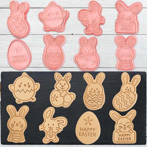 8 Mini Bunny Cookie Cutters, 3d Raised Cute Rabbit Design Cookie Stamps, Mini Funny Easter Egg Molds, Easters Ornament Cookie Cutter Set (Easter Bunny-1) by Lutoku - Used condition - US$6.74