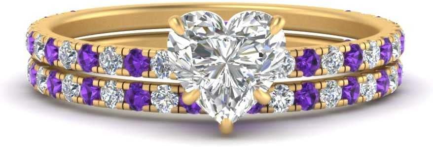 Choose Your Gemstone Three Quarter Diamond CZ Gallery Bridal Ring Yellow Gold Plated Heart Shape Wedding Ring Minimal Modern Design Birthday Wedding Gift US Size 4 to 12