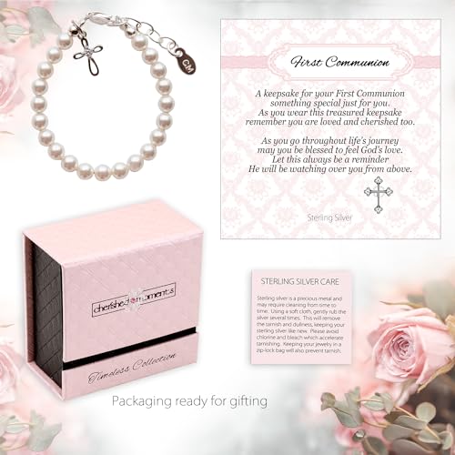 Image of Cherished Moments Girls .925 Sterling Silver and 14K Gold-Plated Cultured or Simulated Pearl Bracelets for First Communion Gifts with Poem and Gift Box