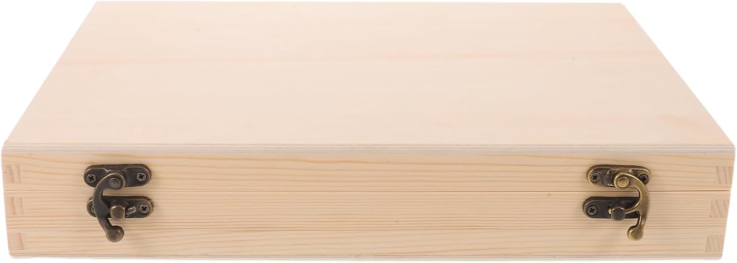 LUOZZY Unfinished Wooden Photo Album Box with Hinged Lid and Front Clasp for Diy Crafts Art Jewelry Storage 30x20x5CM