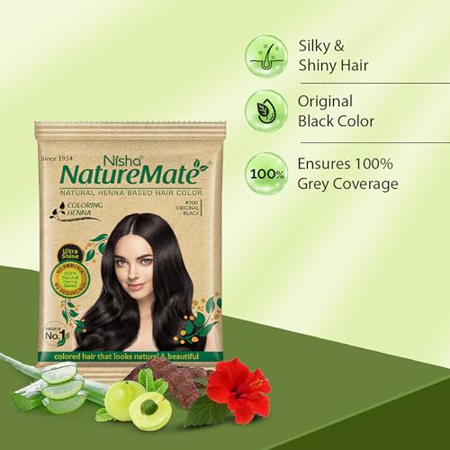 Image of Nisha Nature Mate Henna-Based Hair Color Powder 10g Sachet Pack of 10 - Original Black | Ammonia-Free Formula | Perfect for Safe, Gentle Hair Coloring at Home
