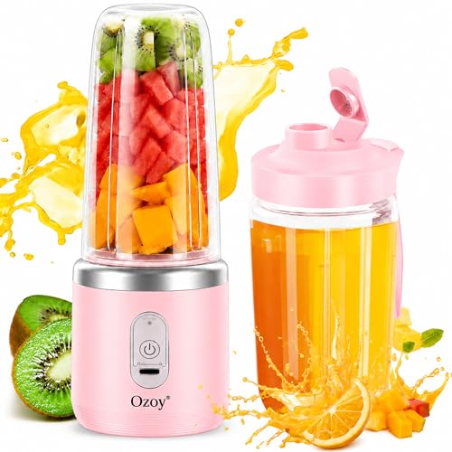 Image of Juicer for Home ^ CITRODA Juicer Mixer Grinder with 1500mAh Battery, 6 Blades 3Gears Fast Blending, 2-Jar Capacity (400ml*2) | 40 Watts Bullet Rechargeable Portable Personal Juicer (Pink)