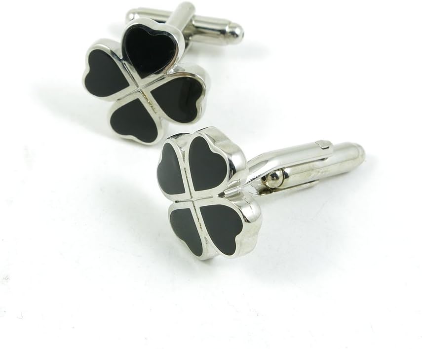 Cufflinks Cuff Links Fashion Mens Boys Jewelry Wedding Party Favors Gift UBA012 Black Enamel Leaf Clover