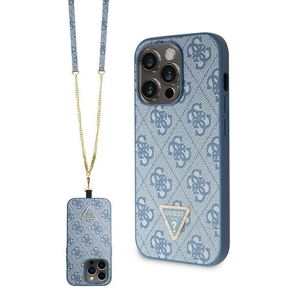 Guess GUHCP14LP4TDSCPB Coque pour iPhone 14 Pro 6,1" Bleu Coque Rigide Crossbody 4G Metal Logo