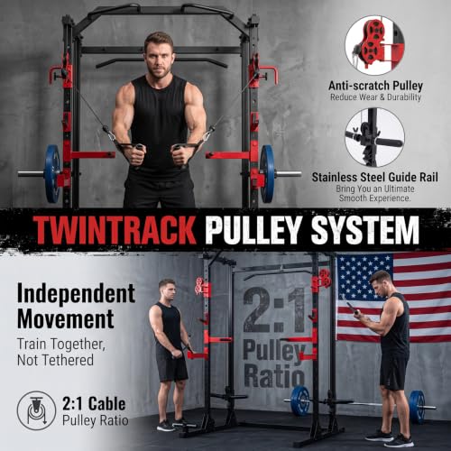 Image of OPPSDECOR 2.0 PRO Power Cage Home Gym - 2000LBS Heavy Duty Power Rack with Independent Dual Pulley Cable Crossover System, Safety Bar, J-Hook, Pull-up Bar, Dip Station - 13.26 ft Compact Squat Rack