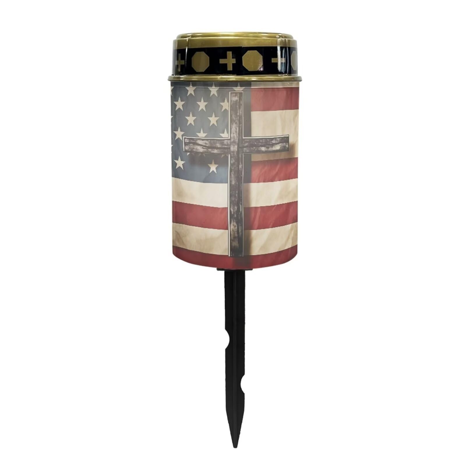 Poceacles Cross Solar Pathway Lights Outdoor Grave Solar Lights Outside Waterproof Cemetery Flameless Candles Outdoor Solar Candle Grave Markers Eternal Decor, American Flag Cross