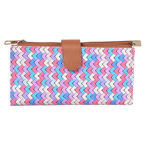 Women's Two-Fold Wallet - Handcrafted Vegan Leather Clutch with Magnetic Closure, ID Slot, and Ample Card Storage - Stylish Pink Blue Design