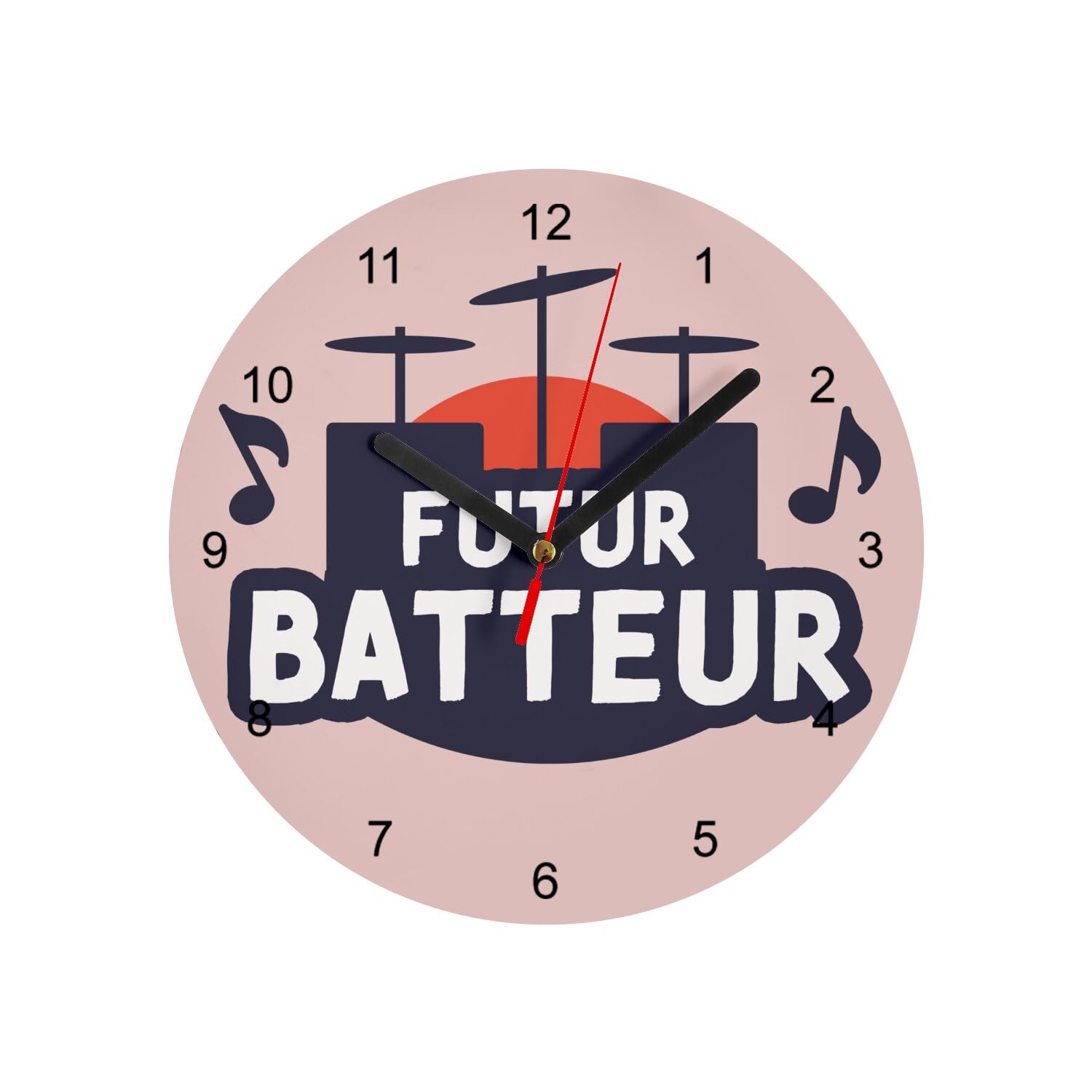Horloge murale en verre rose de 20 cm sur le thème futur batteur