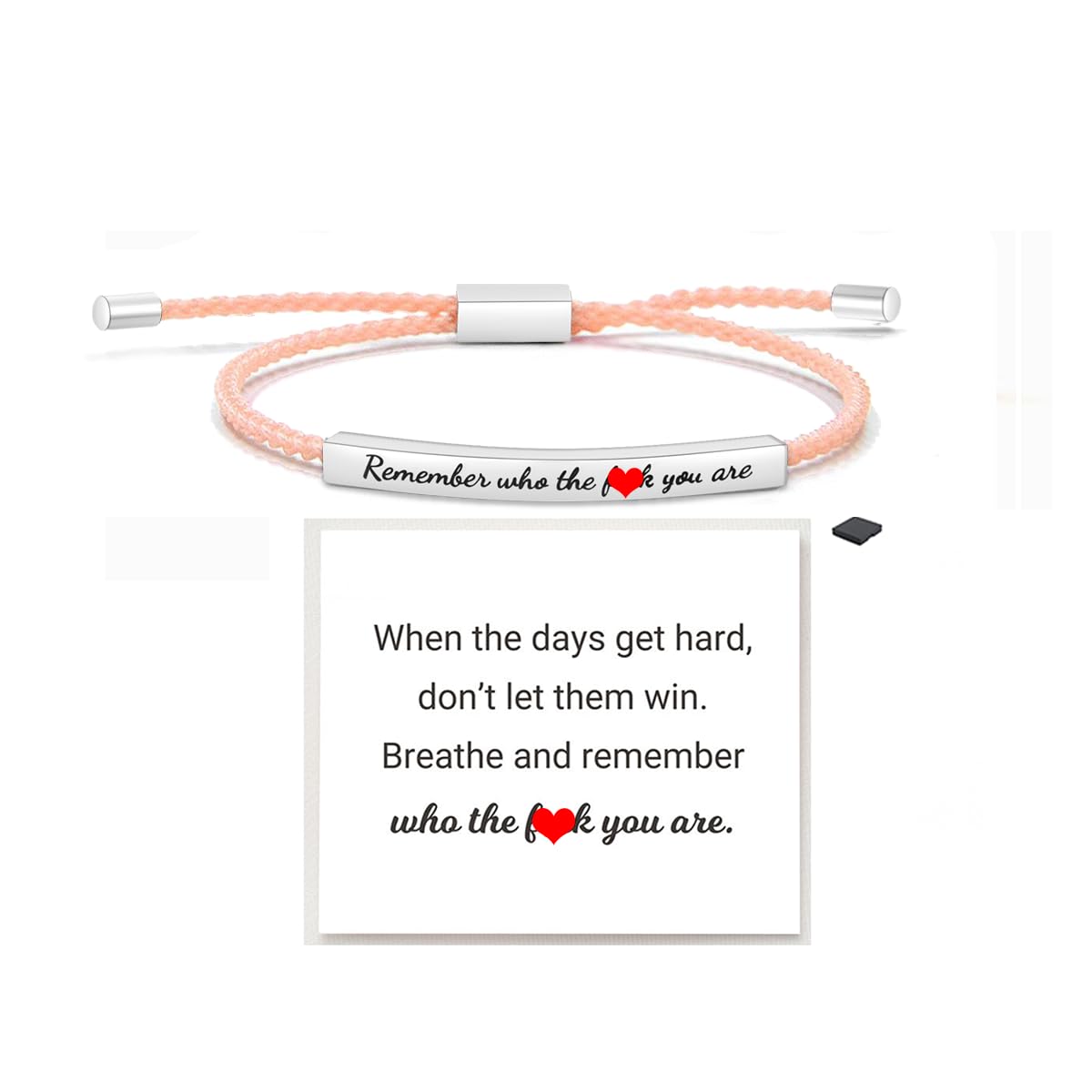 LIU JUN Remember Who The F You Are Motivational Tube Bracelet For Women, Adjustable Hand Bradied Wrap Stainless Steel To My Daughter/Best Friend Inspirational Gifts Teen Girls Jewelry