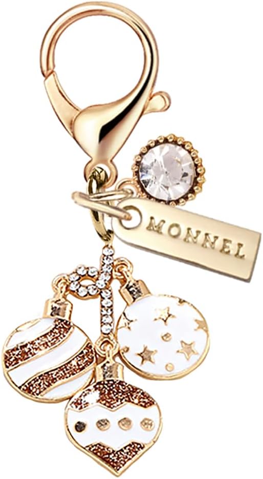 MC497 Crystal Love Heart and Ball Lobster Clasp Charm for Women with Velvet Bag (White,1 Piece)