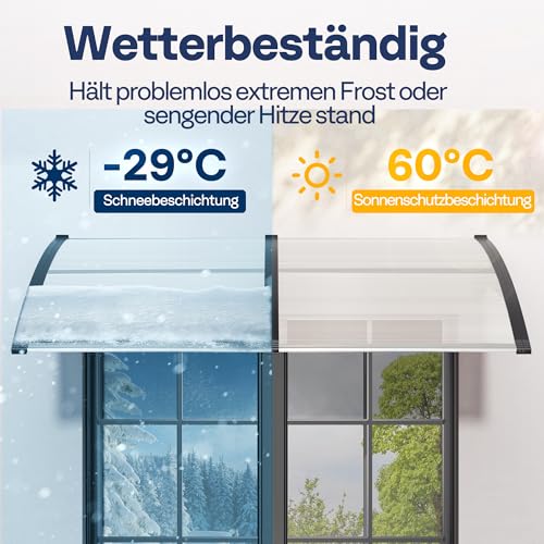 VIVOHOME Vordach für Haustür Fenster Markise 200×100cm Polycarbonat gespleißte Überdachung transparent Pultbogenvordach mit schwarzer Halterung für Sonnenschutz und Regenschutz