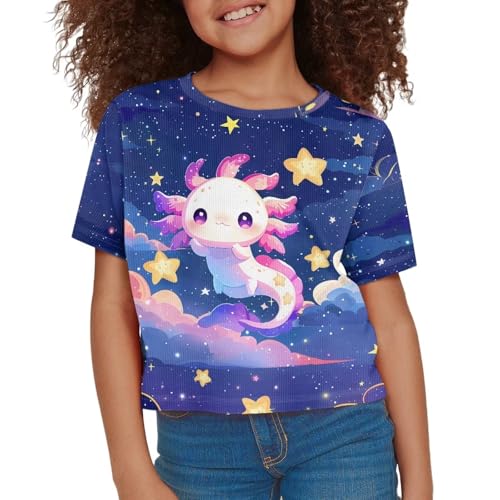 Image of Girls Fashion Crewneck Tee Shirts Casual Short Sleeve Crop Top Summer Outfits 5-14 Year