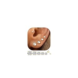 5 Pairs 14K Gold Plated Stud Earrings for Women, Hypoallergenic Earring Sets for Multiple Piercing, Premium Cubic Zirconia Studs Earrings for Women