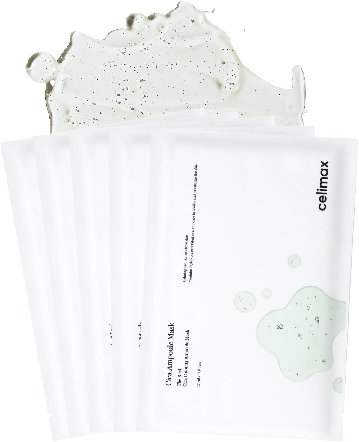 The Real Cica Calming Ampoule Mask | with Centella Asiatica & Madecassoside, Korean Face Sheet Mask for Skincare, Hydrating, Anti Aging, Repairing, For Wrinkle & Fine Lines, 27ml (5EA)