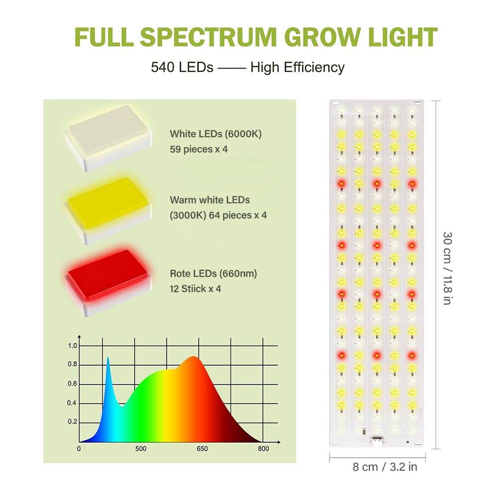 Lot De 4 Lampes LED Croissance Plantes - Spectre Complet, 540 LED, Minuterie 3/9/12h, 10 Niveaux De Luminosité