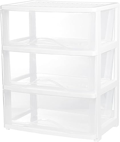 BYCY Organizador de almacenamiento de plástico blanco con 3 cajones, carrito con ruedas, organizador de montaje, organizador de almacenamiento,