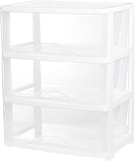 BYCY 3 Drawer White Plastic Storage Organizer Rolling Cart with Wheels Casters,Assemble Organizer Cart Storage Bin Paper Organizer for Office Art Craft Supplies Dresser Classroom and Home,Wide