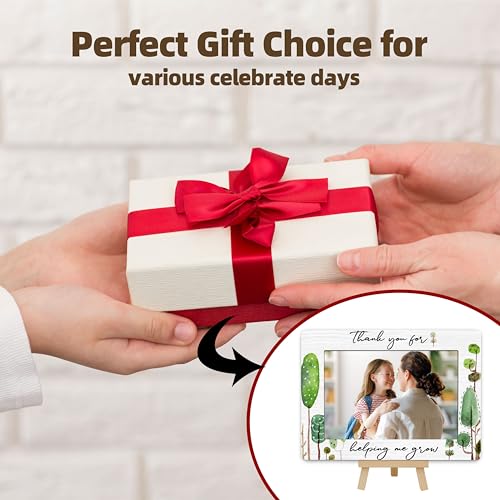 Image of DETIHO Thank You for Helping Me Grow 4x6 Photo Frame, Small Wooden Photo Frame with Easel Stand, Teacher Appreciation Gifts for Table Decor Display -E01