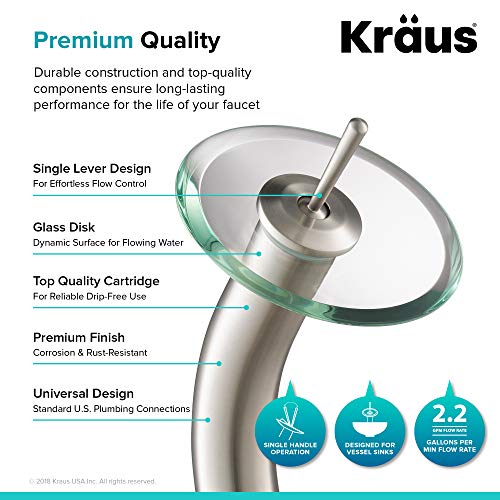 Kraus Kgw-1700Sn-Cl Single Lever Vessel Glass Waterfall Bathroom Faucet Satin Nickel With Clear Glass Disk #TOP7