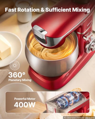 Image of VEVOR 6.3 Qt 3-in-1 Tilt Head Stand Mixer 400W Electric Dough Mixer, Multifunctional Food Kitchen Mixer with Stainless Steel Bowl, Meat Grinder and Blender Attachments, Dough Hook, Whisk, Beater