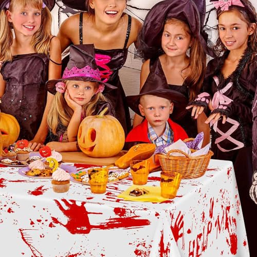 Nappe Halloween sanglante plastique jetable pour déco table horreur