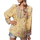 Langarmshirt Damen Sport Oberteile Langarm T Shirt Tunika, vorderer Knopfkragen, bedrucktes Hemd Oberteile Einfarbig Tunika Shirts Elegant Große