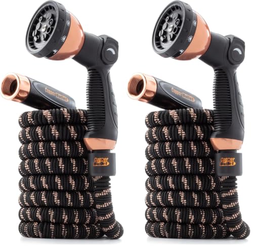Image of Pocket Hose 25 FT Copper Bullet Expandable Garden Hose w /10 Pattern Thumb Spray Nozzle AS SEEN ON TV 650psi 3 /4 in Patented Lead-Free Ultra-Lightweight Solid Copper Anodized Aluminum (Pack of 2)