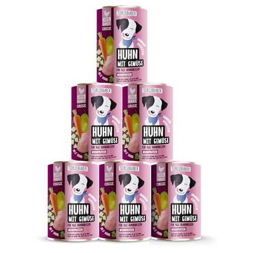 TIERLIEBHABER – Hundefutter Nass 400g 6X Huhn mit Gemüse – Von Tierärzten entwickelt – Nassfutter Hund mit 90% Fleischanteil – Dog Food als Hundenassfutter 400g Dosen
