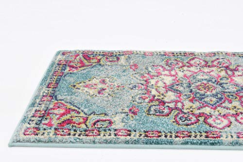 Rugs.com Fleur Collection Rug – 6 Ft Runner Light Blue Medium-Pile Rug Perfect for Hallways, Entryways