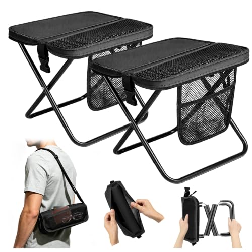TZEKING 2PCS Taburete Plegable Portátil 31x28x30cm, Taburete de Camping Ligero con Bolsa de Transporte, Silla Plegable Resistente 120kg para Senderismo, Pesca, Jardín, Playa, Barbacoa