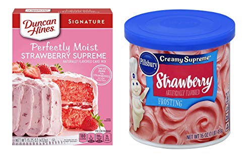 Duncan Hines Signature Strawberry Supreme Cake Mix 15.25 oz y Pillsbury Crema de fresa de glaseado 16 oz