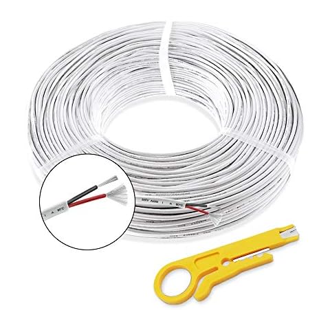 22 AWG Electrical Wire 66FT Hookup Cable White Jacketed 2 Conductor Wire 3.5mm Dia Tinned Copper with Flexible PVC Insulated Wire Extension Cord for Home, LED Strip, Lamp with 1 Free Wire Stripper Cover