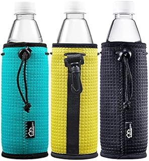 WKieason 16-18oz Neoprene Water Bottle Sleeves Insulators Beverage Bottle Can Sleeves Covers Beer Bottle Sleeves Coolers Holder Non-slip Neoprene Drink Coolier Sleeves 3PC Pack (Black/Blue/Yellow set)