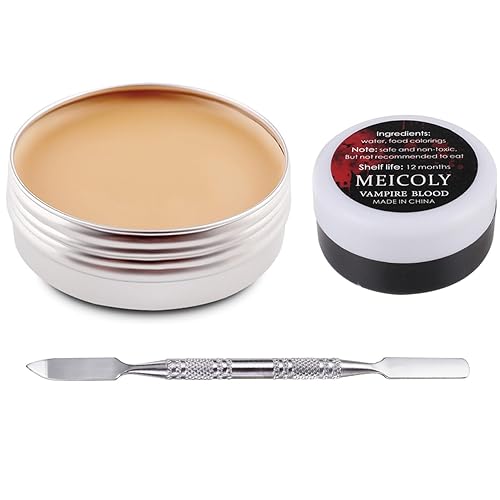 Miniatura 23 de MEICOLY Kit de maquillaje de efectos especiales SFX de 3 piezas, masilla de nariz falsa, cera de cicatrices, gel de costra de sangre falsa, oscuro
