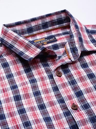 Image of The Indian Garage Co Men Slim Fit Checkered Full Sleeves Spread Collar Casual Shirt