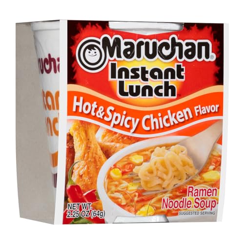 Image of Maruchan Instant Lunch Ramen Noodles, Hot & Spicy Chicken Flavor - Japanese-Style Instant Noodle Soup, Easy Meal Ready in 3 Minutes - 2.25 Oz., (Pack of 24)