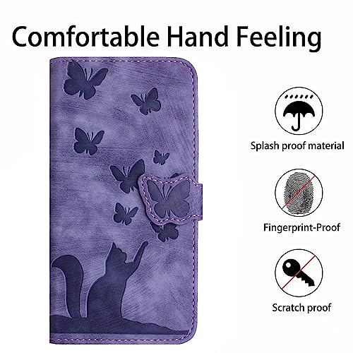 for Samsung Galaxy A13 4G Case, Cat and Butterfly PU Leather Flip Wallet Protective Case with Card Slots Kickstand Magnetic Closure Shockproof Phone Case Cover for Samsung Galaxy A13 4G, Purple - Image 5