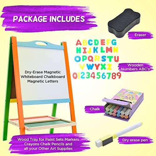 Double Sided Magnetic Whiteboard Chalkboard Painting Easel for Children and Toddlers. No Assembly Required. Art Supplies