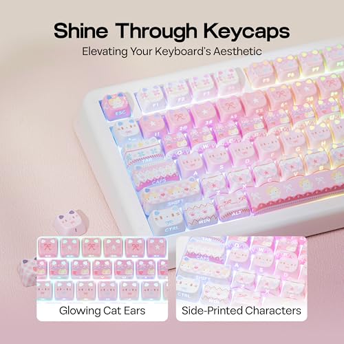 Image of KiiBOOM Cute Cat Keycaps Set, Mao Profile, Cat Shape | PC+ABS Keycap for MX Switch Mechanical Keyboard, Compatible with 60%, 65%, 75%, TKL, 96%, Full-Sized Layout (Pink Meow)