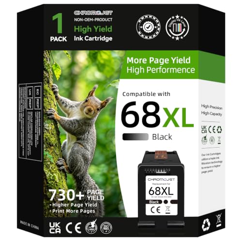 Image of 68XL Black Ink Cartridges Compatible for HP 68 Ink Cartridges High Yield Replacement for HP Ink 68 fit for Envy 6155e 6555e 6100e 6500e 6558e 6152e 6552e 6555e Printer(1 Black)