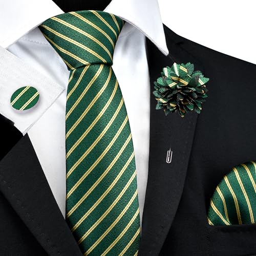 Image of GUSLESON 3.15 inch(8cm) Mens Stripe Tie and Lapel Pin Necktie Hankerchief Cufflinks Set for Men