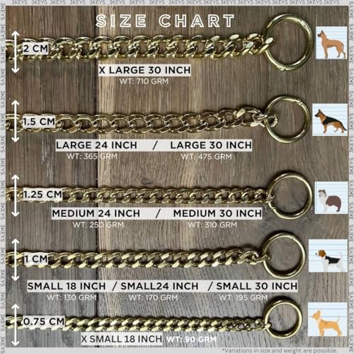 Image of 3Keys Brass Cuban Link Dog Chain Collar - Heavy Duty Training Dog Collar, 30 Inch, 20 mm, Large
