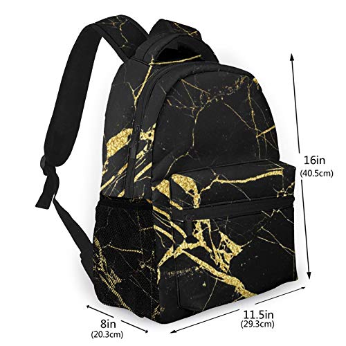 NiYoung Boys Girls Backpack Big Capacity Chic Black and Gold Marble Texture Backpacks Anti-Theft Book Bags Waterproof Daypack for Travel Hiking Camping College2